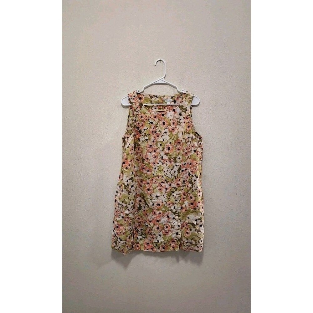 J.Jill Love Linen Dress Sz LP Sleeveless Watercolor Floral Summer Casual